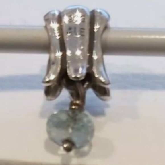 AUTH PANDORA Sterling Silver *RETIRED & RARE* Tulip w/blue Aquamarine 790248AQ - Picture 4 of 8